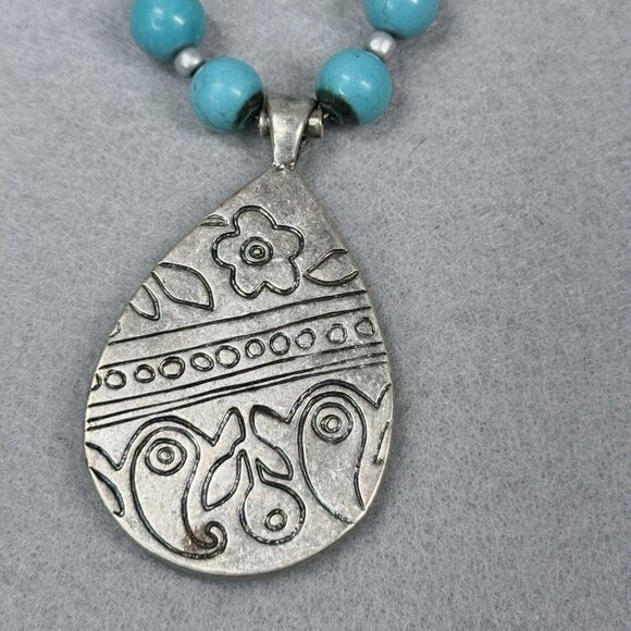 Coldwater Creek Necklace Turquoise Beaded 10mm Teardrop Pendant Reversible - Picture 6 of 6
